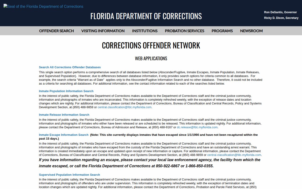 Florida corrections search for Glades County sentenced offender photos