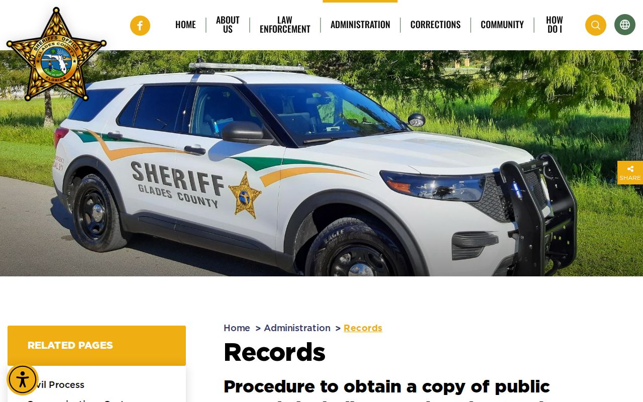 Glades County Sheriff's Office booking record request fees