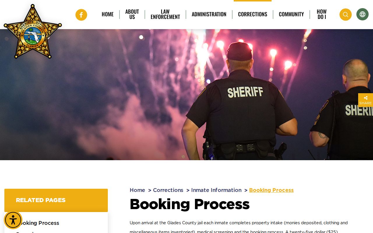 Glades County Detention Center official booking process record
