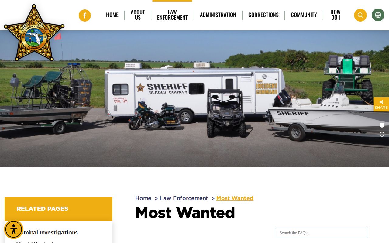 Glades County most wanted Sheriff record interface